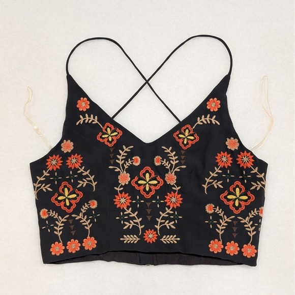 Skylar + Jade Tops - Skylar + Jade Embroidered Floral Crop Top Size M Brown Lined Womens Boho Strappy